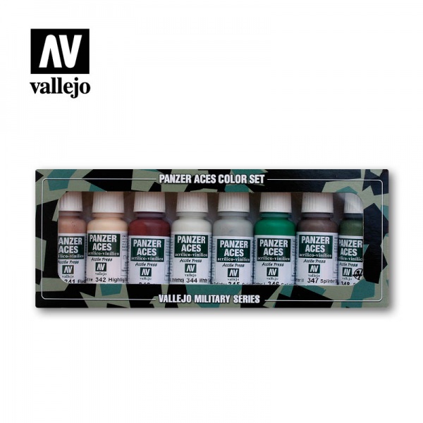 70129 Vallejo Panzer Aces Set - SKIN TONES, WHITE & SPLINTER CAMOUFLAGE (8x17ml)