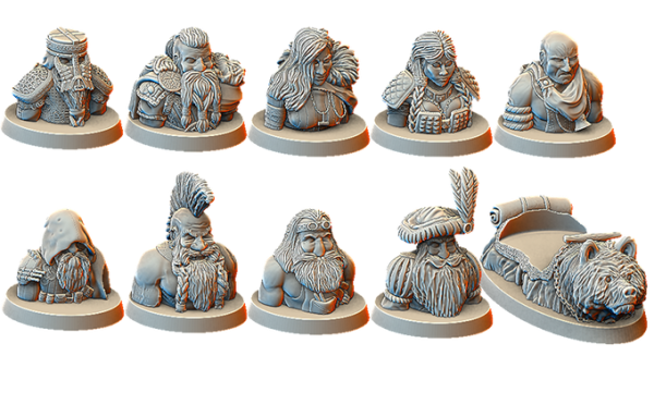 Playable Busts Collection - The Dwarves, Set of 9 plus Mount