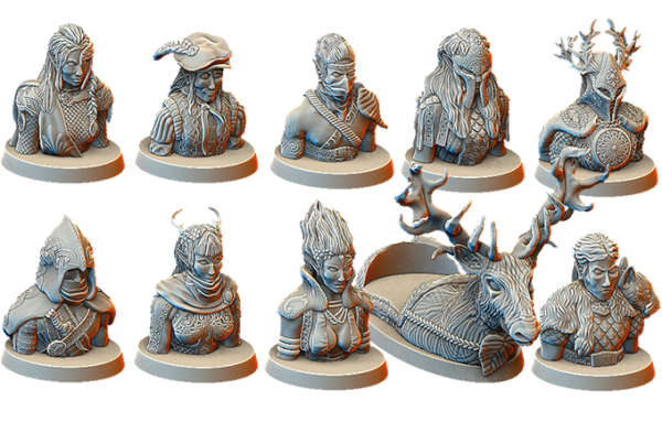 Playable Busts Collection - The Elves, Set of 9 plus Mount