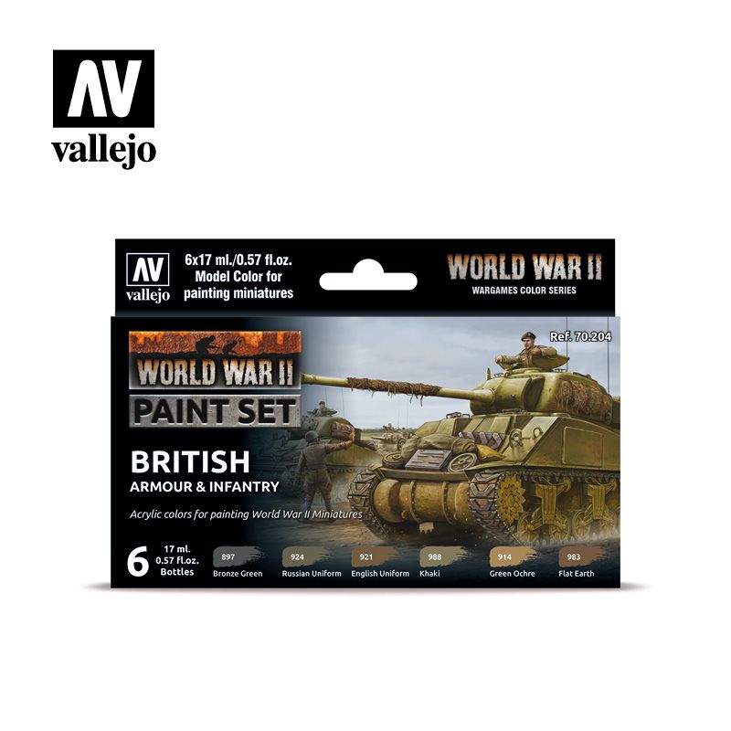 70204 Model Color Set - WWII British Armour & Infantry (6)