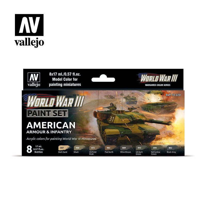 70220 Model Color Set - WWIII American Armour & Infantry (8)
