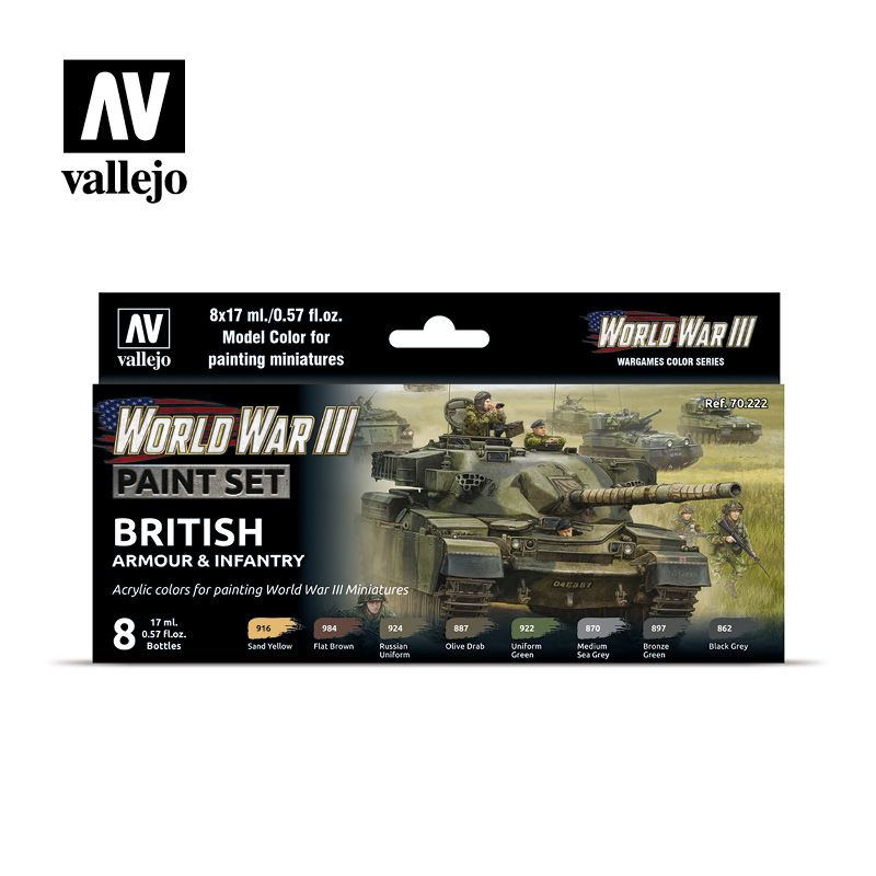 70222 Model Color Set - WWIII British Armour & Infantry (8)