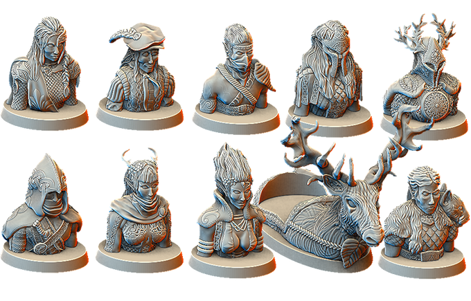 Playable Busts Collection - The Elves, Set of 9 plus Mount