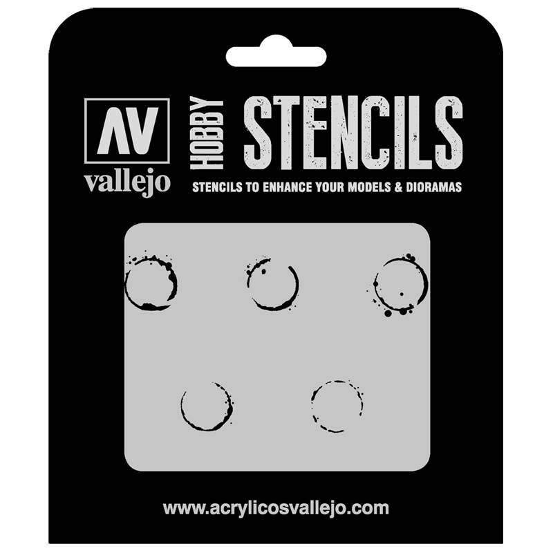 ST-AFV002 Vallejo Hobby Stencils - Drum Oil Marks, 1/35 Scale