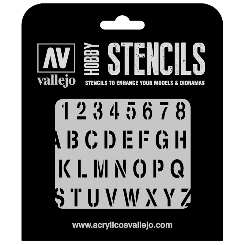 ST-LET002 Vallejo Hobby Stencils - Stamp Font, 1/35 Scale