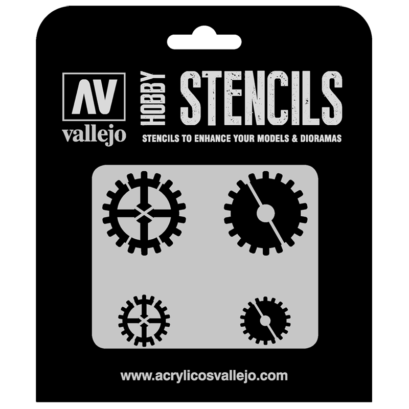 ST-SF001 Vallejo Hobby Stencils - Gear Marks, 1/35 Scale