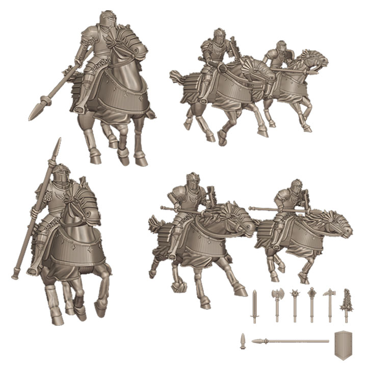 QM3D Mounted Knights, Group of 6, 28mm Scale