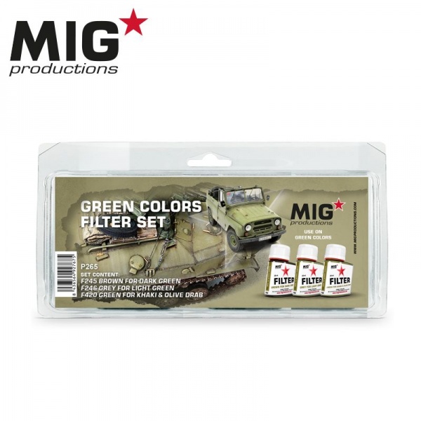 MIG FILTER PAINTS, GREEN COLOURS SET, 3x35ML