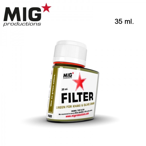 MIG FILTER PAINTS, GREEN FOR KHAKI & OLIVE DRAB, 35ML