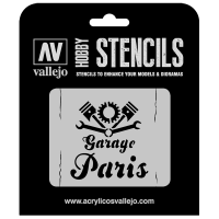 ST-LET001 Vallejo Hobby Stencils - Vintage Garage Sign, 1/35 Scale