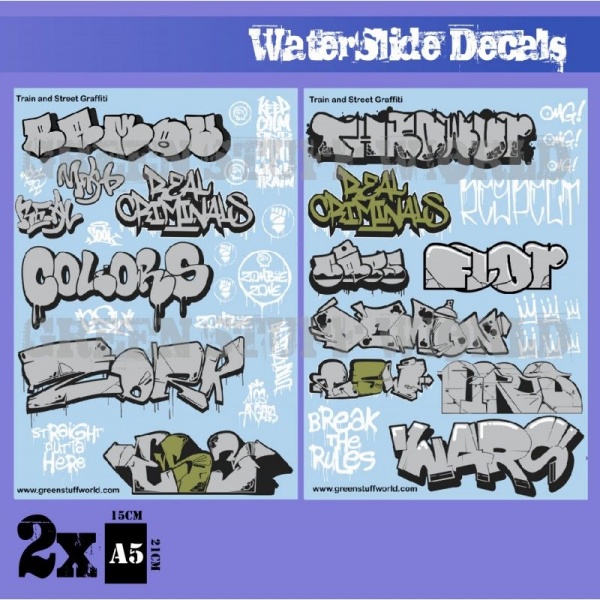Waterslide Decals - Train & Street Graffiti Mix, Silver & Gold